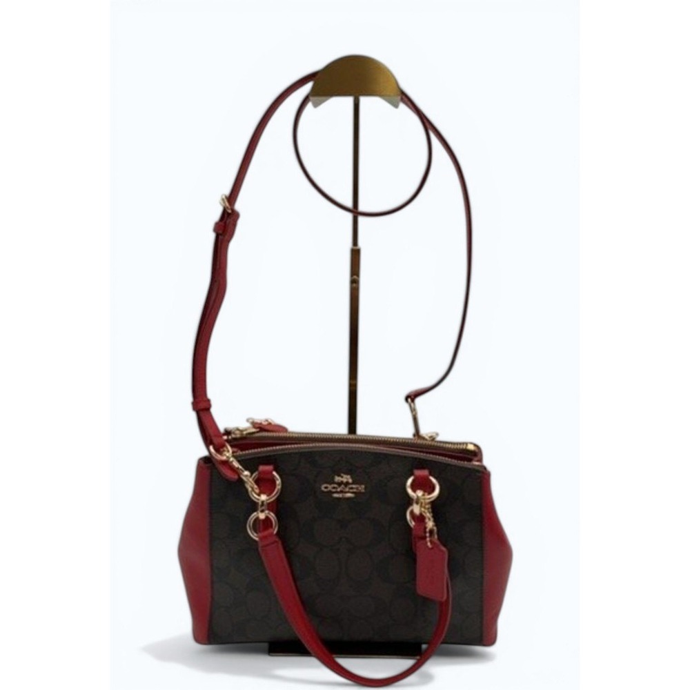 Coach Mini Christie Carryall Signature Brown Red Crossbody Satchel F23337